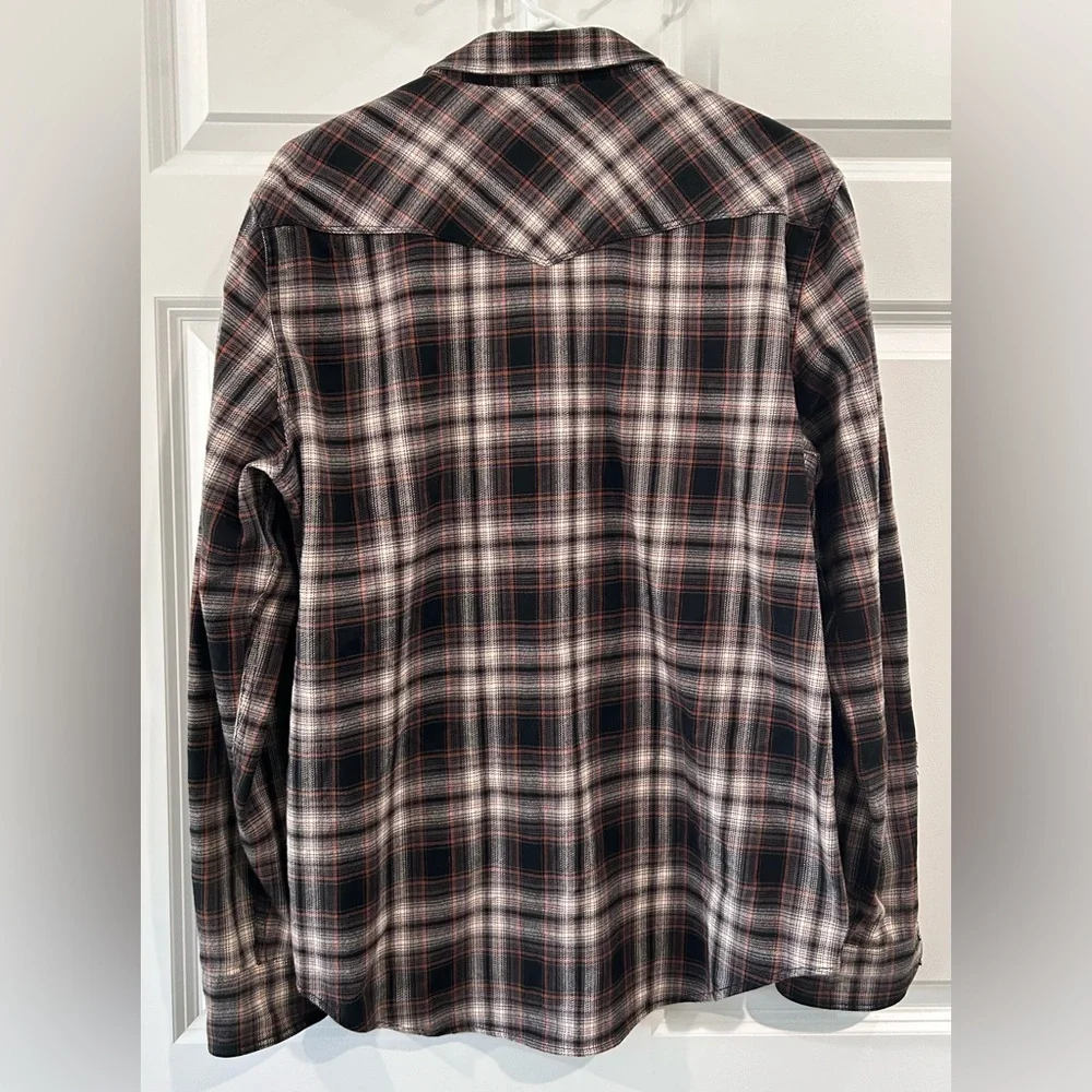 Banana Republic Western Button Down Pearl Snap Gray Plaid Shirt Men's Sz M Rodeo
